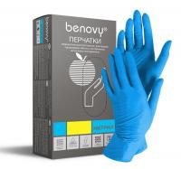 Перчатки Benovy (100 пар) нитриловые неопудренные голубые, р XS